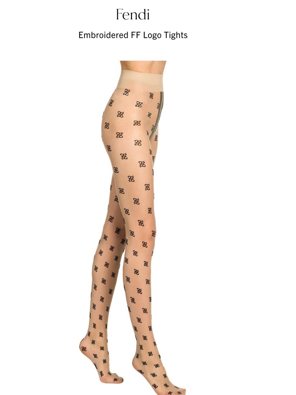 Fendi Nude Tights with Black Embroidered FF Motif